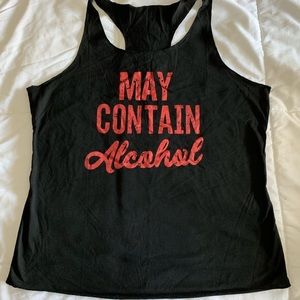 “May Contain Alcohol” Racerback Fitted Tank